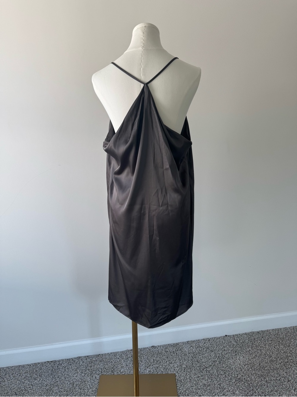 Black Satin Slip Dress with Subtle Crystal Embellishments size XL - Picture 3 of 8